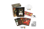 Dragon Tarot deck packaging and cards shown on a white background, including the illustrated box, a book-style card deck cover, a stack of cards, several fanned cards, and several promotional text and logo graphics.