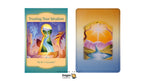Two Dragon Tarot cards displayed side by side on a white background. The left card, titled 'Trusting Your Intuition', shows a teal border with a central illustration of a keyhole opening to a green landscape under a yellow sun, with the quote 'My life is truly guided' at the bottom.