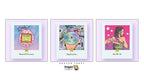 Three Dragon Tarot art prints displayed side-by-side on a white background with a logo at the bottom. The prints feature colorful illustrations labeled 'Second Chance', 'Destination', and 'Go For It' inside light purple borders.