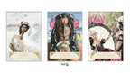 Three illustrated tarot-style cards displayed side by side on a white background. The left card is titled '33 Swan' and shows a woman in white with a swan motif.