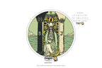 A tarot card illustration featuring the Queen of Cups with a dragon motif, shown inside a circular frame on a white background with Dragon Tarot branding and Thai text.