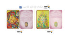 A set of Dragon Tarot oracle cards displayed on a white background, featuring colorful illustrated faces and pink text panels. The Dragon Tarot logo is visible at the top and bottom of the cards.