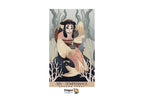A vertical tarot card illustration labeled 'XIV - TEMPERANCE' with the Dragon Tarot logo below. The artwork shows a seated woman in a flowing cream and rust dress against a muted gray-green background with stylized foliage and coral-like forms.