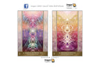 Two Dragon Tarot card designs shown side by side on a white background, with Thai text and Dragon Tarot branding above and below. The left card has a purple and pink cosmic tree design, and the right card has a gold and pink tree design.