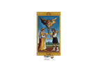 A Dragon Tarot card featuring a golden border and an illustration of a lion-headed dragon above two figures holding cups, shown centered on a white background with the Dragon Tarot logo below.