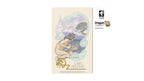 A single tarot card from the Dragon Tarot 'The Fates' suit, featuring a beige background with a central illustration of a nude female figure seated on a rock, surrounded by flowing blue and green waves and a pale moon. The card is centered on a white background with Dragon Tarot logos and a Facebook icon printed above it.