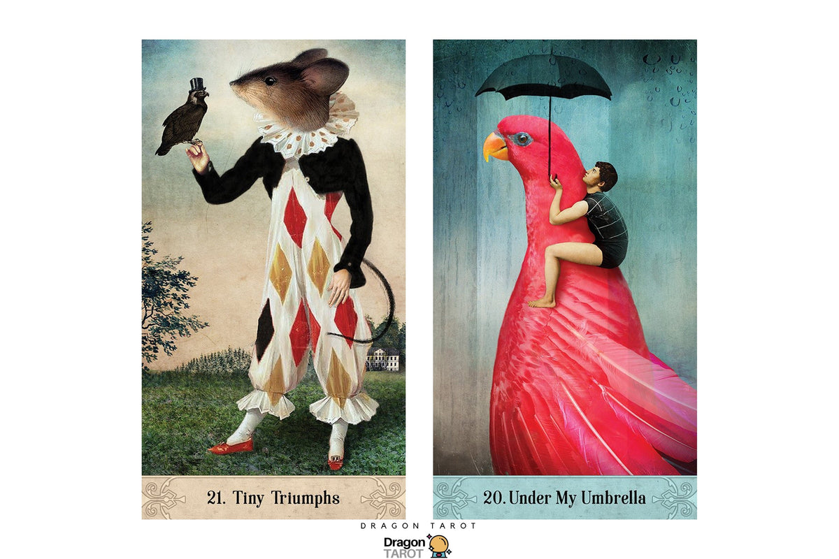 Two vertical art cards side by side with a thin gray border. The left card, titled '21.