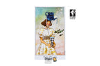 A tarot card illustration for the 'Page of Cups' from the 'Dragon Tarot' deck, featuring a woman in a white dress holding a cup with black spots, wearing a blue hat. The card is displayed on a white background with social media and publisher logos.