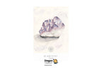 A vertical art print featuring a watercolor illustration of a purple amethyst crystal cluster on a textured off-white background. Below the crystal, the text '32 AMETHYST' is printed, followed by a geometric symbol and the 'Dragon Tarot' logo at the bottom.