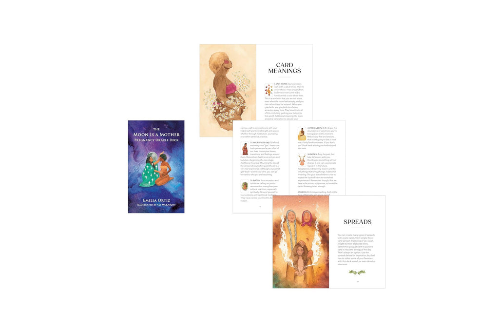 A book or booklet layout shown on a plain white background, featuring a purple cover on the left and several interior pages with illustrated and text-based content on the right.