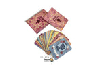 Two decks of Dragon Tarot cards displayed on a white background, with one deck closed showing pink and gold illustrated covers, and the other deck fanned out showing multiple colorful card suits.