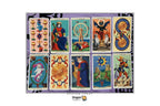 A set of Dragon Tarot cards displayed in a 2x4 grid on a purple background. The cards feature traditional tarot imagery but with a distinct fantasy dragon theme, including cards like The Hanged Man, The Wheel of Life, The Emperor, and The High Priestess.