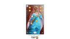 A tarot card illustration labeled 'Dragon Tarot' featuring a woman in a flowing blue gown with gold coins and decorative motifs on a reddish-brown background, centered on a white canvas with the Dragon Tarot logo at the bottom.