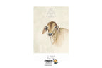 A tarot card art print featuring a watercolor painting of a brown cow on a textured beige background, with a geometric triangle symbol above and the text 'I YAMA' and 'Dragon Tarot' at the bottom.