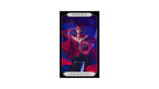 A vertical illustrated card featuring a stylized woman labeled 'Scarlet Witch' with the phrase 'Capture Beyond the Veil' at the bottom. The artwork shows a dark, dramatic scene with red and black clothing against a blue-purple background, centered on a plain white page.