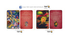 A set of Dragon Tarot cards displayed on a white background, showing both the illustrated front and back designs. The cards feature vibrant, artistic illustrations including koi fish, lotus flowers, and water lilies on red and multicolor card backs, with the Dragon Tarot logo visible.