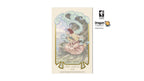 A Dragon Tarot card featuring the 'Cybele' cupellation card design, with an Art Nouveau illustration of a woman seated on a rock surrounded by smoke and water. The card is shown on a white background with Dragon Tarot brand logos and text on the right.