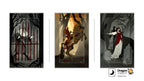 Three Dragon Tarot card illustrations displayed side by side on a white background, with Dragon Tarot branding and a Facebook icon at the top and bottom.