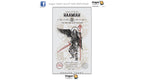 A Dragon Tarot card titled 'Haamiah Queen of Swords' featuring a black and white illustration of a winged sword-wielding figure, shown on a white background with Dragon Tarot branding.