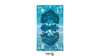 Dragon Tarot card featuring a stylized blue tree of life reflected in water, with decorative corner illustrations and the text 'DRAGON TAROT' below the card on a white background.