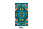 A vertical tarot card featuring a highly detailed, symmetrical mandala design in teal, gold, orange, and green, with the text 'DRAGON TAROT' and a 'Dragon Tarot' logo at the bottom.
