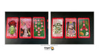 Four Dragon Tarot cards displayed side-by-side on a black background, with two cards on each side. The cards feature red borders and colorful fantasy illustrations including a green dragon, a white cat in a hat, and a green snake with a red rose.
