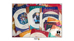 A set of tarot card decks and individual cards from the Hay House Dragon Tarot deck, featuring colorful illustrated card backs with text such as Knight, Servant, Mediator, Queen, and Hero. The cards are arranged overlapping each other on a light background.