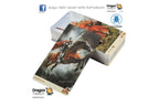 Dragon Tarot deck with illustrated cards showing a knight on a horse, displayed with the box and several cards on a white background with brand logos.