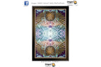 A framed Dragon Tarot card deck cover or art print featuring a symmetrical, colorful mandala-like design with gold, purple, blue, and pink tones, centered on a white background with Dragon Tarot branding at the top and bottom.