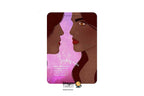 A Dragon Tarot card featuring an illustration of two women in profile facing each other, with one woman having light skin and dark hair and the other having dark skin and dark hair. The background of the card is a textured pink and purple gradient.