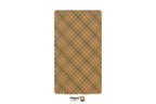 A Dragon Tarot card featuring an orange and black diagonal plaid pattern, shown vertically on a plain white background with the brand logo at the bottom.