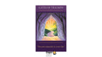 A tarot card titled 'GATES OF TRIUMPH' from the Dragon Tarot deck, featuring a purple border with an illustration of an arched gateway opening to a bright yellow and green landscape. The card is centered on a white background with the Dragon Tarot logo at the bottom.