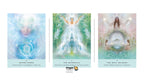 A set of three Dragon Tarot oracle cards displayed side-by-side on a white background. The cards are titled 'Water Codes', 'The Waterfall', and 'The Well Maidens', featuring mystical, ethereal water-themed illustrations in soft pastel blue, green, and white tones.