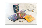 Dragon Tarot deck box, a few cards fanned out, and one card face displayed on a light marble-style background with promotional text including '100% Authentic Guarantee' and 'Dragon Tarot'.