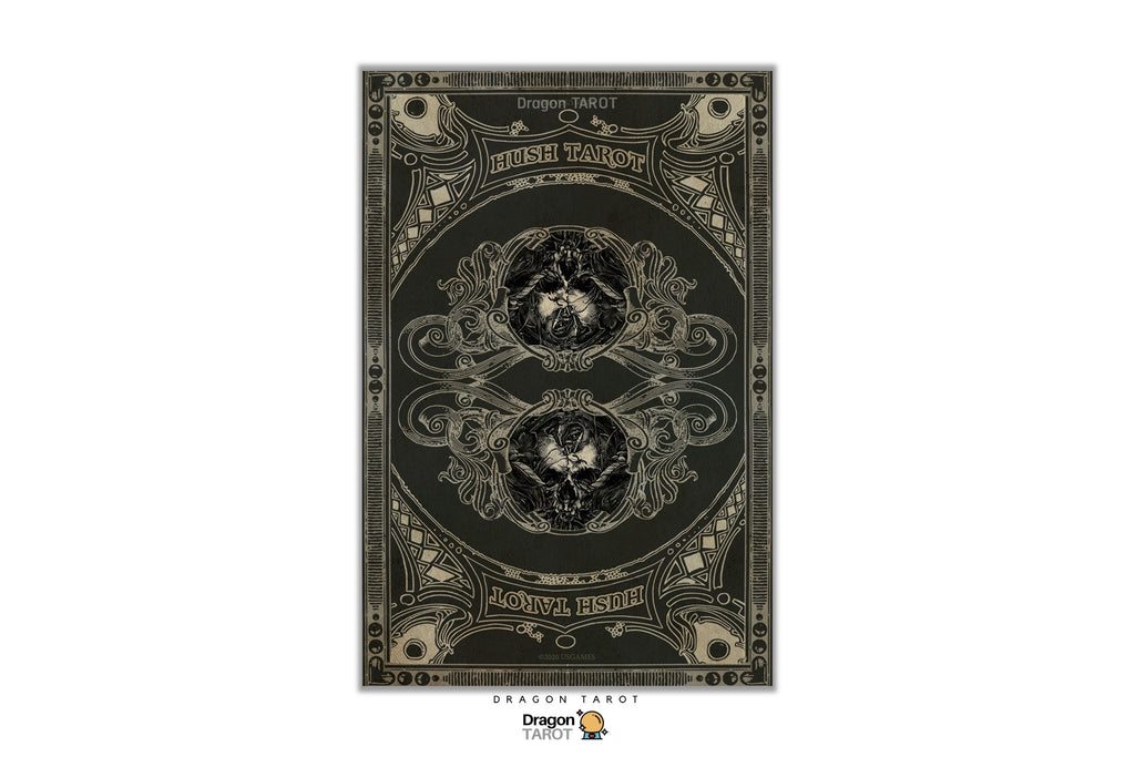A vertical gothic-style art print featuring ornate beige and cream illustrations on a dark charcoal background, with decorative text and symmetrical skull motifs. The print is centered on a plain white background with a small 'Dragon Tattoo' logo at the bottom.