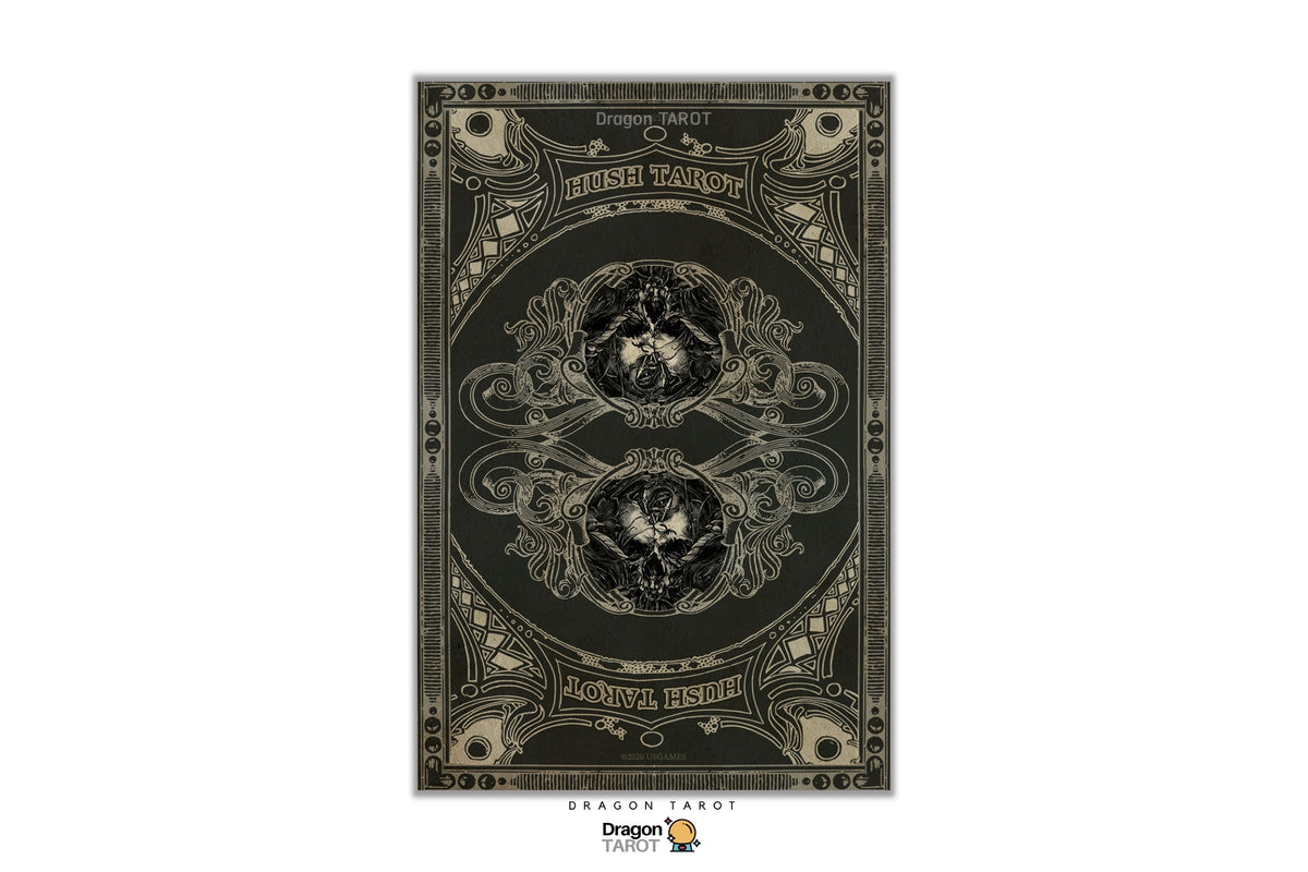A vertical gothic-style art print featuring ornate beige and cream illustrations on a dark charcoal background, with decorative text and symmetrical skull motifs. The print is centered on a plain white background with a small 'Dragon Tattoo' logo at the bottom.