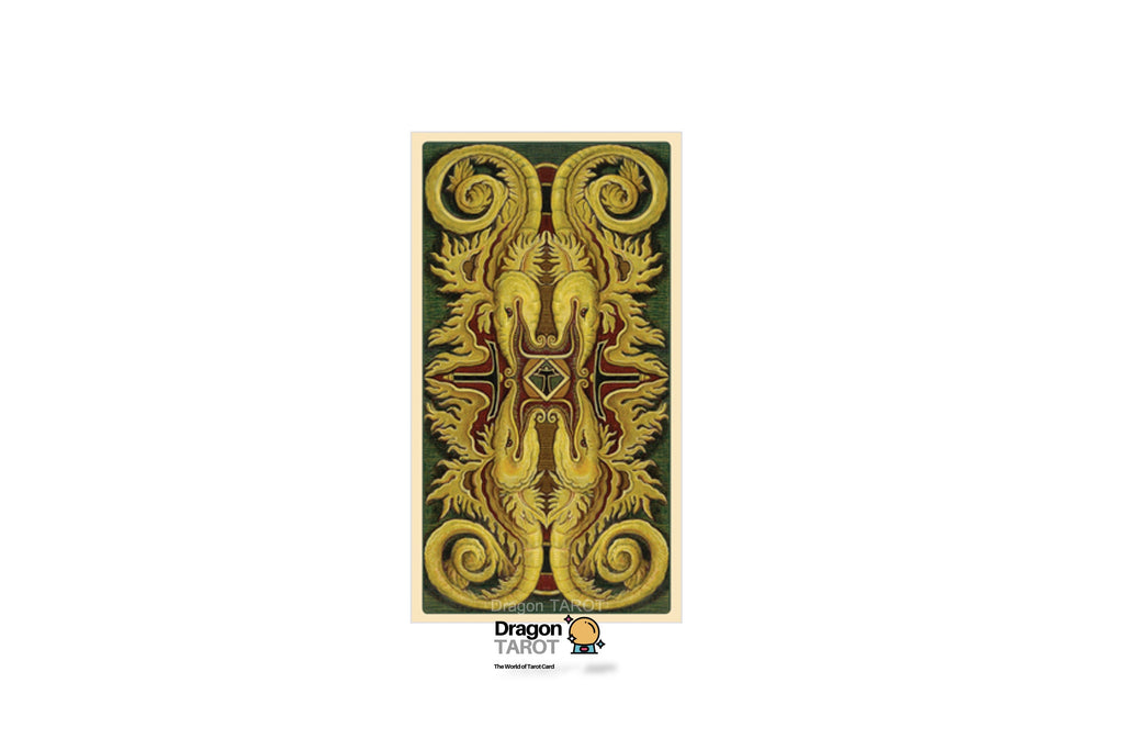 A vertical art print featuring a symmetrical golden dragon design on a dark green background, with the Dragon Tank logo printed below the artwork on a white page.
