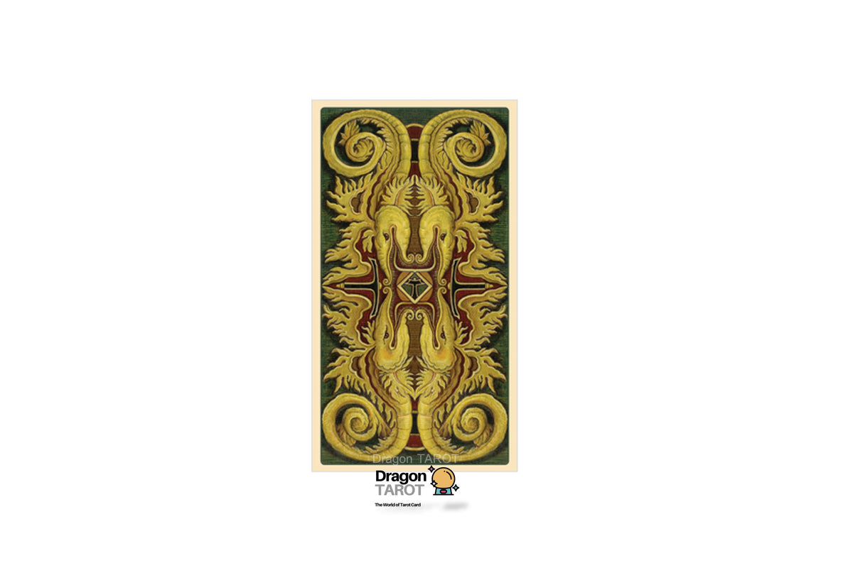 A vertical art print featuring a symmetrical golden dragon design on a dark green background, with the Dragon Tank logo printed below the artwork on a white page.