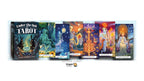 A tarot card deck set displayed against a white background, featuring the main 'Under the Oak Tarot' box and five illustrated cards: The Fairy, The Beast, The Wheel of Change, Isis Wanda, and Queen of Wisdom. The Dragon Tarot logo is visible below.