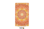 A Dragon Tarot card featuring a vibrant orange and yellow mandala design, displayed vertically on a clean white background with the brand logo at the bottom.
