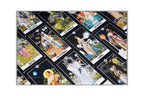 A rectangular canvas wall art print featuring a collage of classic Rider-Waite tarot cards arranged diagonally on a black background, presented on a clean white backdrop.