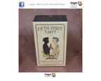 A boxed tarot card deck labeled 'FIFTH SPIRIT TAROT' by Charlie Clark Syndicate, shown standing upright on a textured mauve surface. The box is cream with black and blue illustration details.