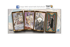 Four illustrated tarot cards displayed side by side on a white background, with Dragon Tarot branding and a Facebook icon above and below the product image.