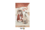 A tarot card illustration labeled '4 OF CUPS' with the Dragon Tarot logo below. The artwork shows a seated fox-like figure in a red robe holding a staff, with cups, a bowl, and autumn leaves in a soft beige and rust color palette.