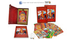 Dragon TARDT Buddhism Reading Cards set shown with an open red book containing a card, two closed card books, and several fanned-out cards displaying colorful illustrated Buddha faces on a white background.
