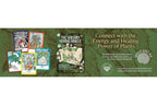 A promotional banner for 'The Sensory Herbal Oracle' featuring several illustrated oracle cards and the book cover on a textured dark green background, alongside the text 'Connect with the Energy and Healing Power of Plants' and 'Old Sister'.