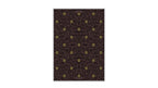 A rectangular area rug with a dark brown and black damask pattern accented by small yellow floral motifs, shown against a plain white background.