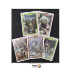 Five Star Wars trading card back designs arranged on a black background, with Dragon Tarot branding and a Facebook header visible.