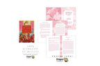 Dragon Tarot 'Goddess of Love Tarot' deck packaging and contents shown on a white background, including the illustrated card box, pink cloud-patterned envelopes, and printed instruction sheets. The Dragon Tarot logo and Facebook icon are visible.