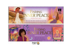 Promotional banner for 'Finding Inner Peace' Dragon Tarot Inspiration Cards, showing illustrated card back designs with a woman in a white dress, a woman in a purple top, and tarot card artwork on a purple and pink gradient background.